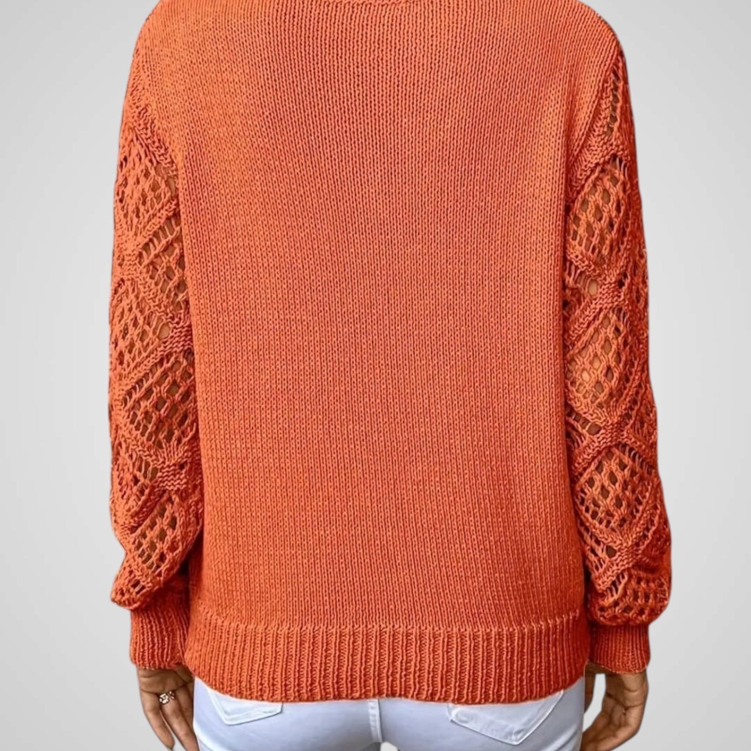 Nemi | Women's Knit Sweater - Long Sleeve - Open-Knit Details - Comfortable Fit