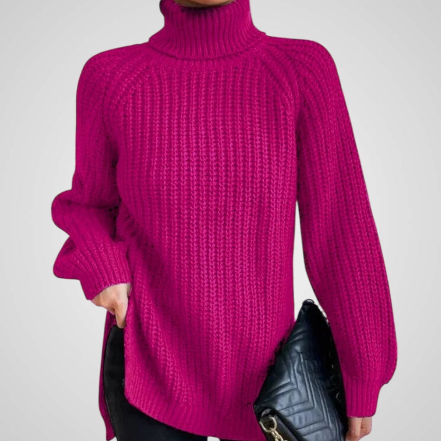 Women's Turtleneck Rib Knit Split Sweater
