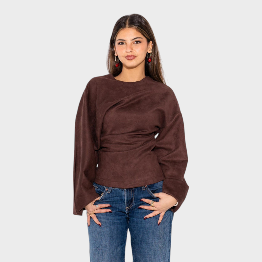 Tyronia | Suede Draped Top - Brown