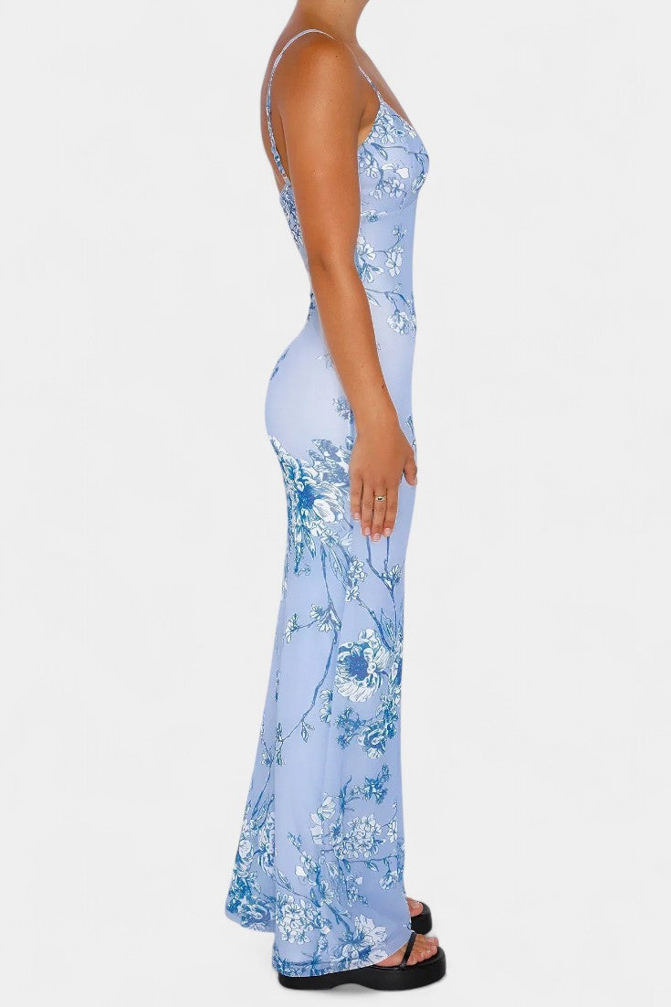 Iris Floral Lace Dress in Blue