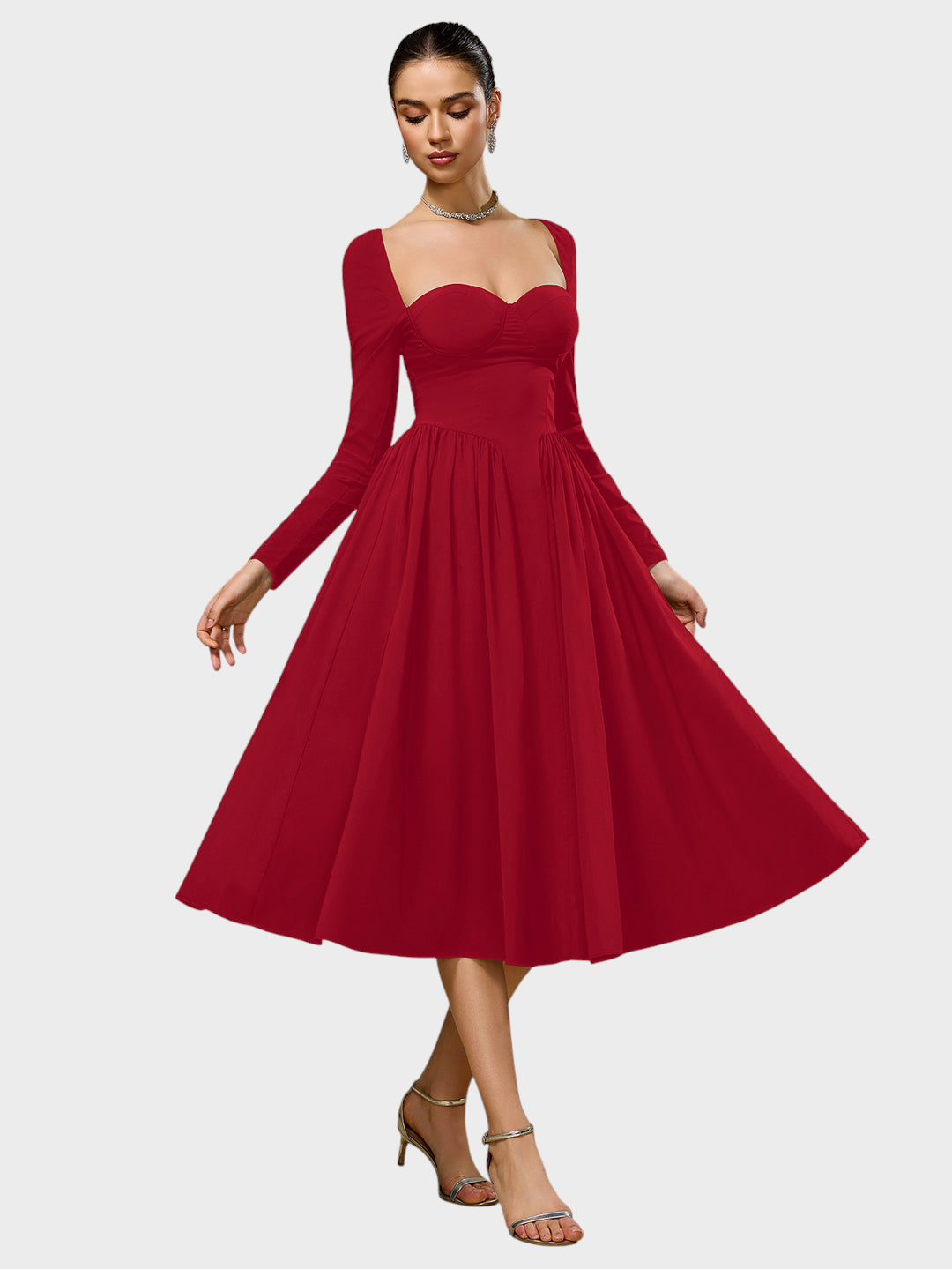 Shannon | A-Line Dress with Long Sleeves and Tie Back