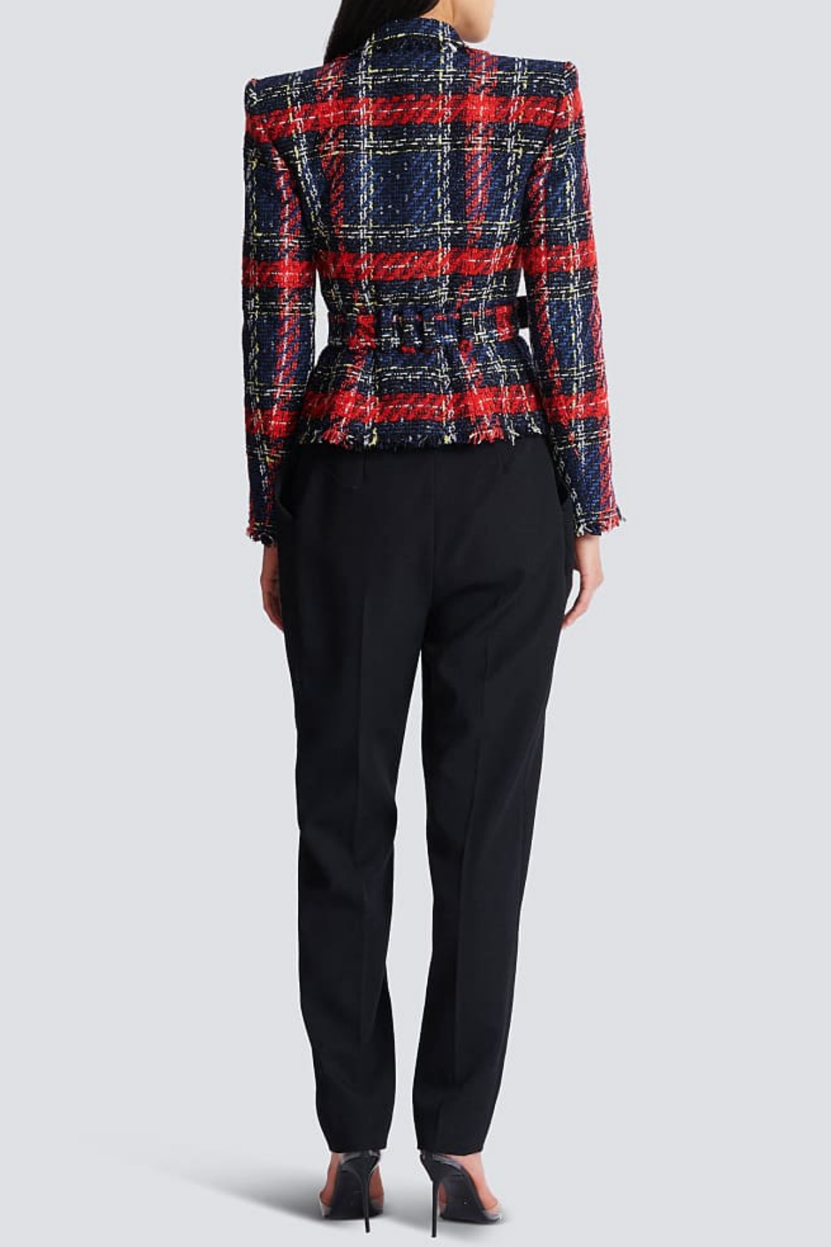 Marcea - Belted Plaid Tweed Jacket