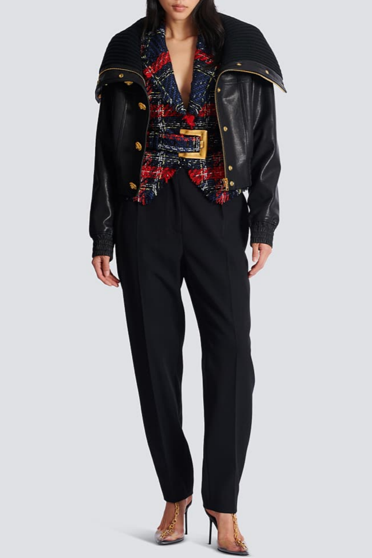 Marcea - Belted Plaid Tweed Jacket