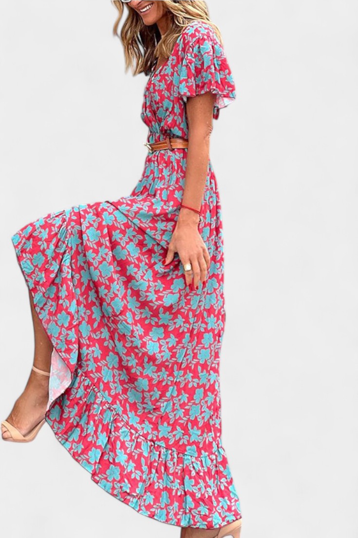 Kinslee Swing Style Maxi Dress with V Neckline