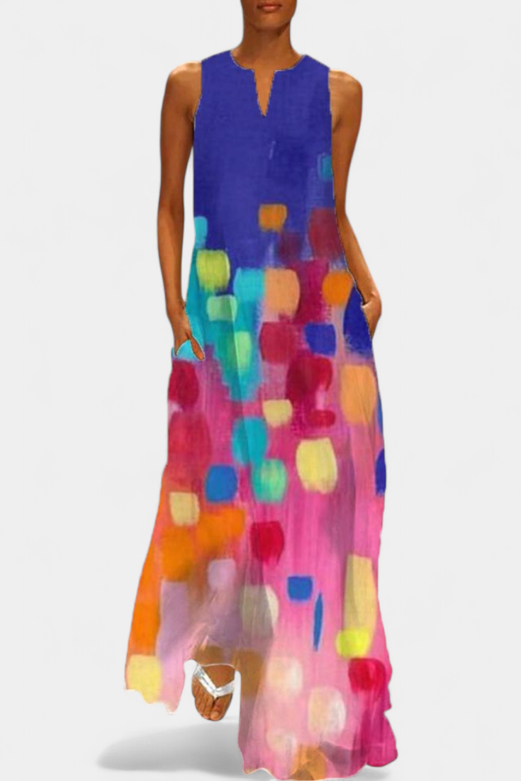 Enna Multicolor Sleeveless Dress with V-Neck
