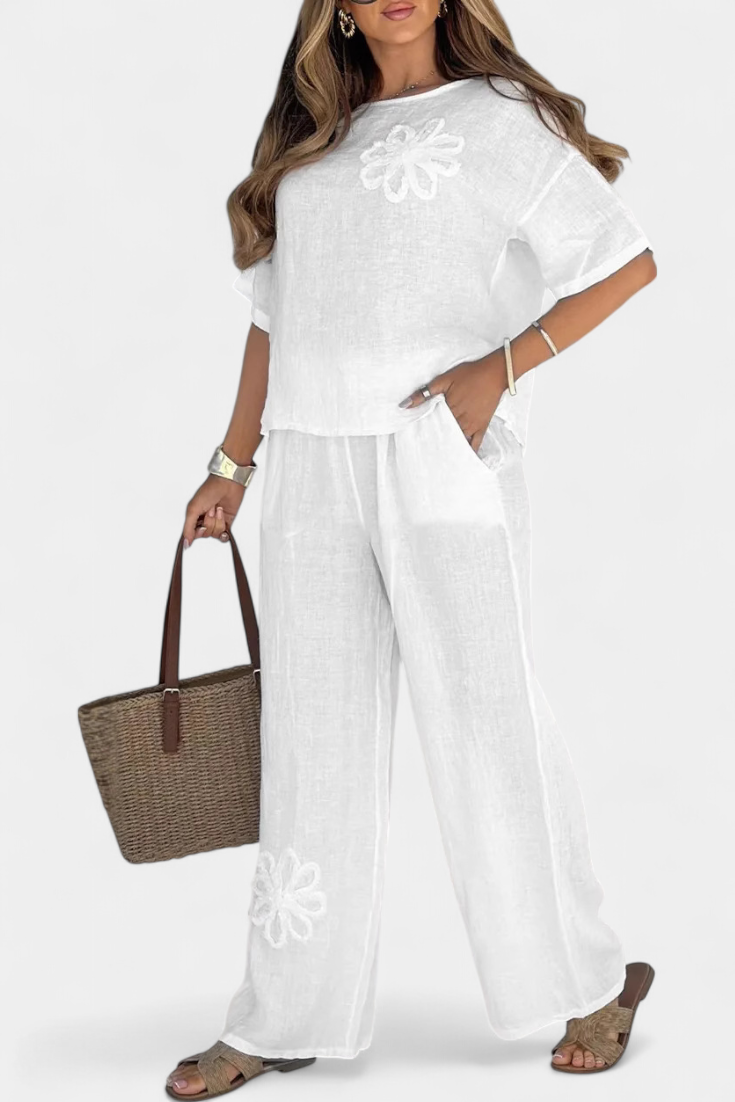 Natalia Loose Embroidered Linen Set with a Comfortable Silhouette