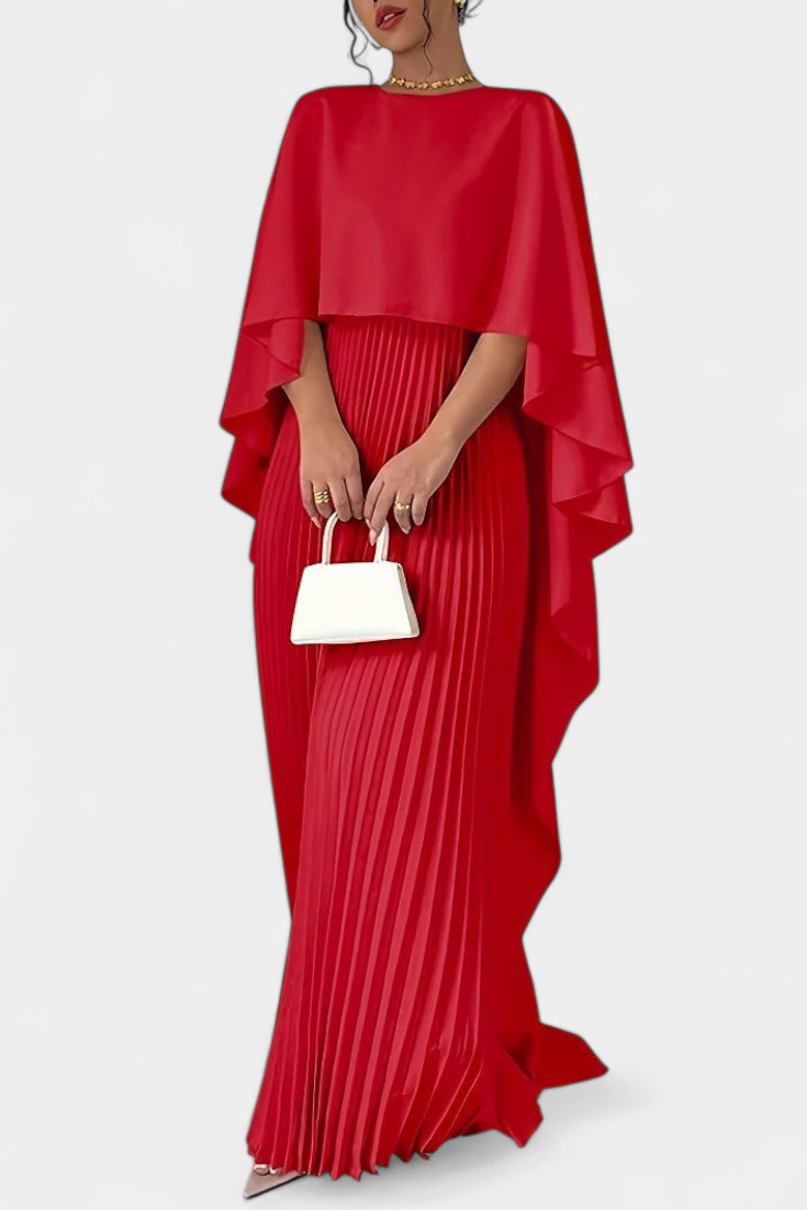 Jane Maxi Dress with High Neck, Pleats and Ruffle Sleeves