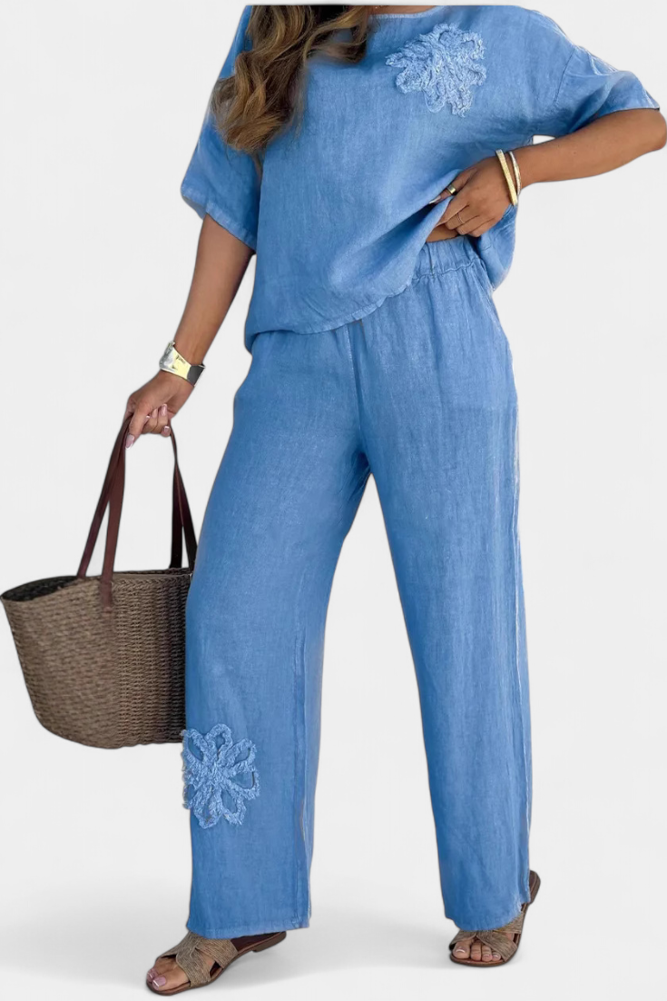 Natalia Loose Embroidered Linen Set with a Comfortable Silhouette