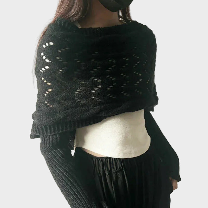 Danica | Hollow Knit Shawl Sweater with Extended Sleeves