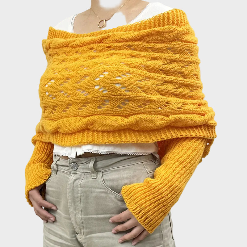 Danica | Hollow Knit Shawl Sweater with Extended Sleeves
