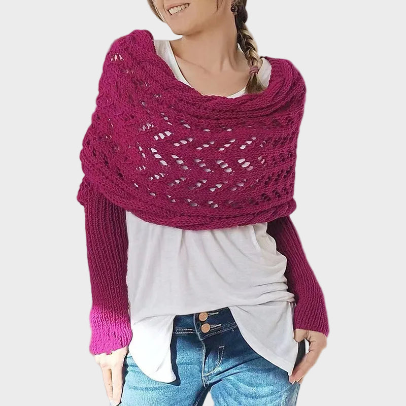 Danica | Hollow Knit Shawl Sweater with Extended Sleeves
