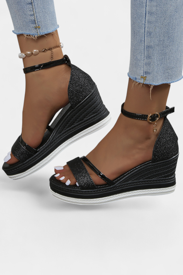 Corinne Orthopedic Wedge Platform Sandals with Shiny Finish