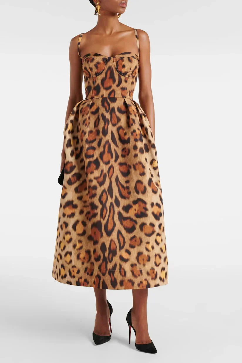Tiana Midi Dress Bust with Leopard Print