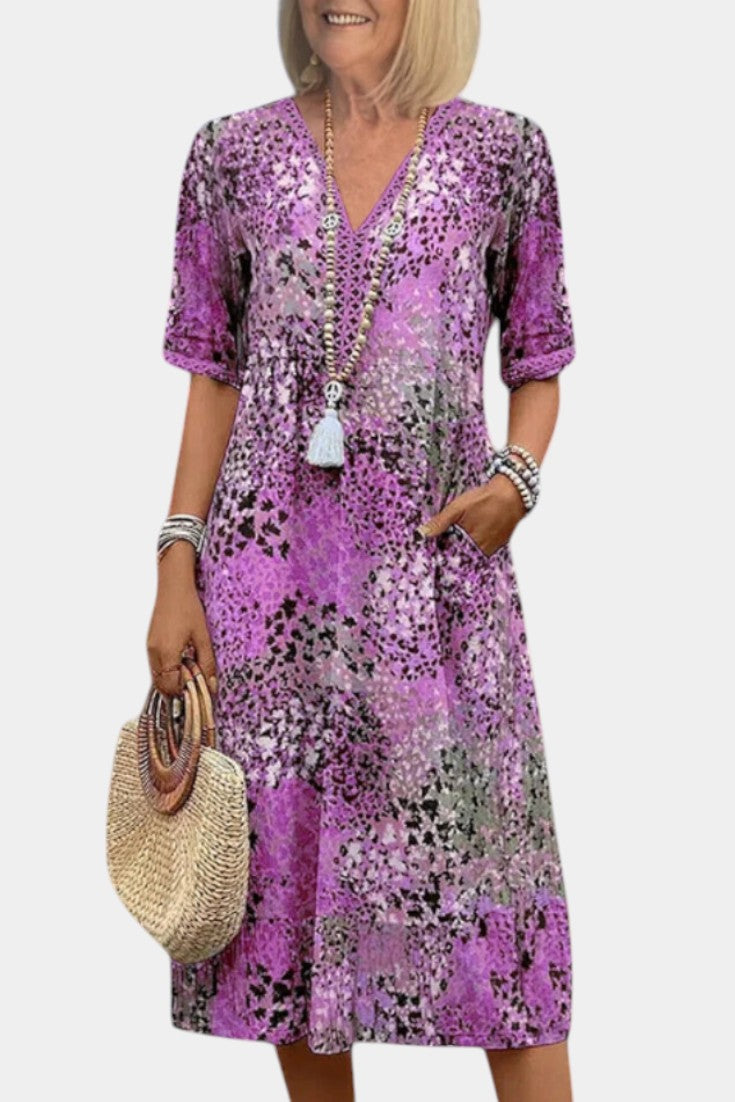 Perla Boho Dress with Floral Pattern and Knitted Details