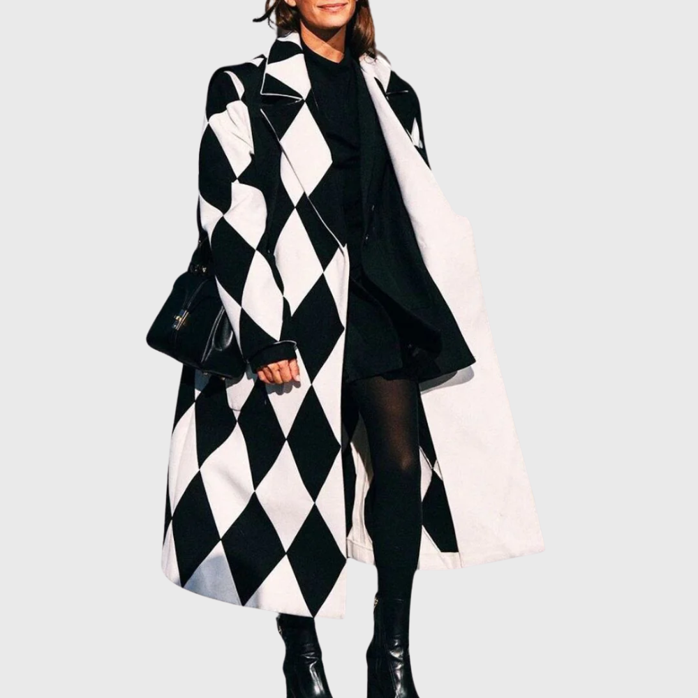 Wide-cut coat with wrap closure