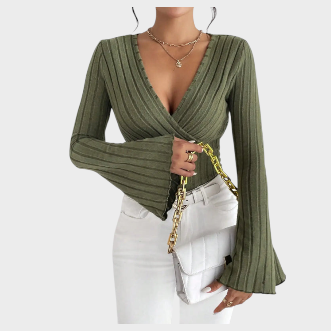 Audrie | V-neck Bell-Bottom Blouse