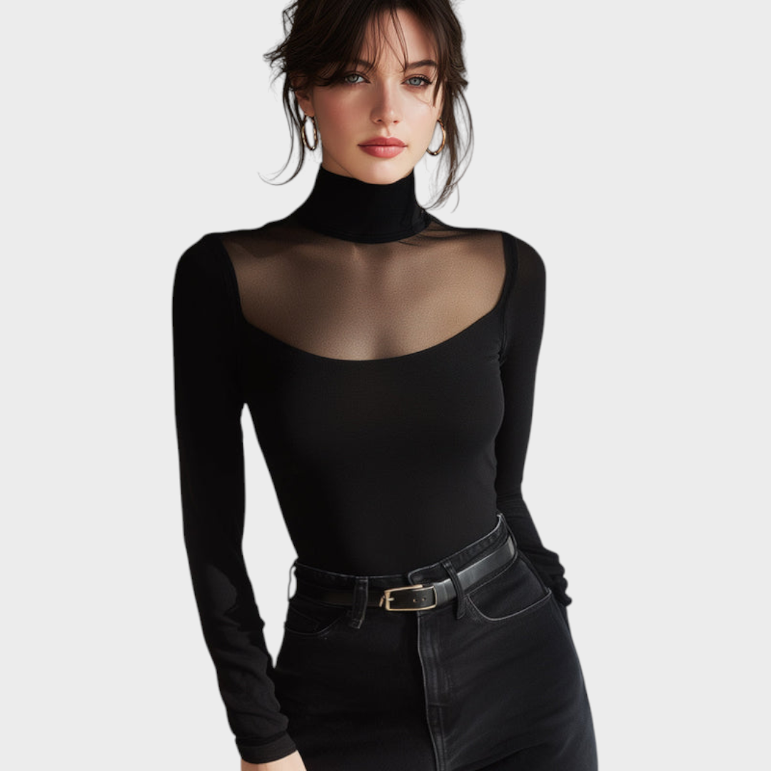 Elisha | Sheer Tulle Collar Long Sleeve Top