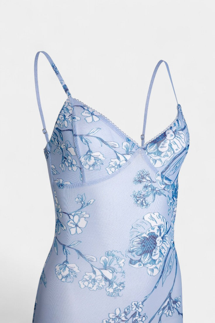 Iris Floral Lace Dress in Blue