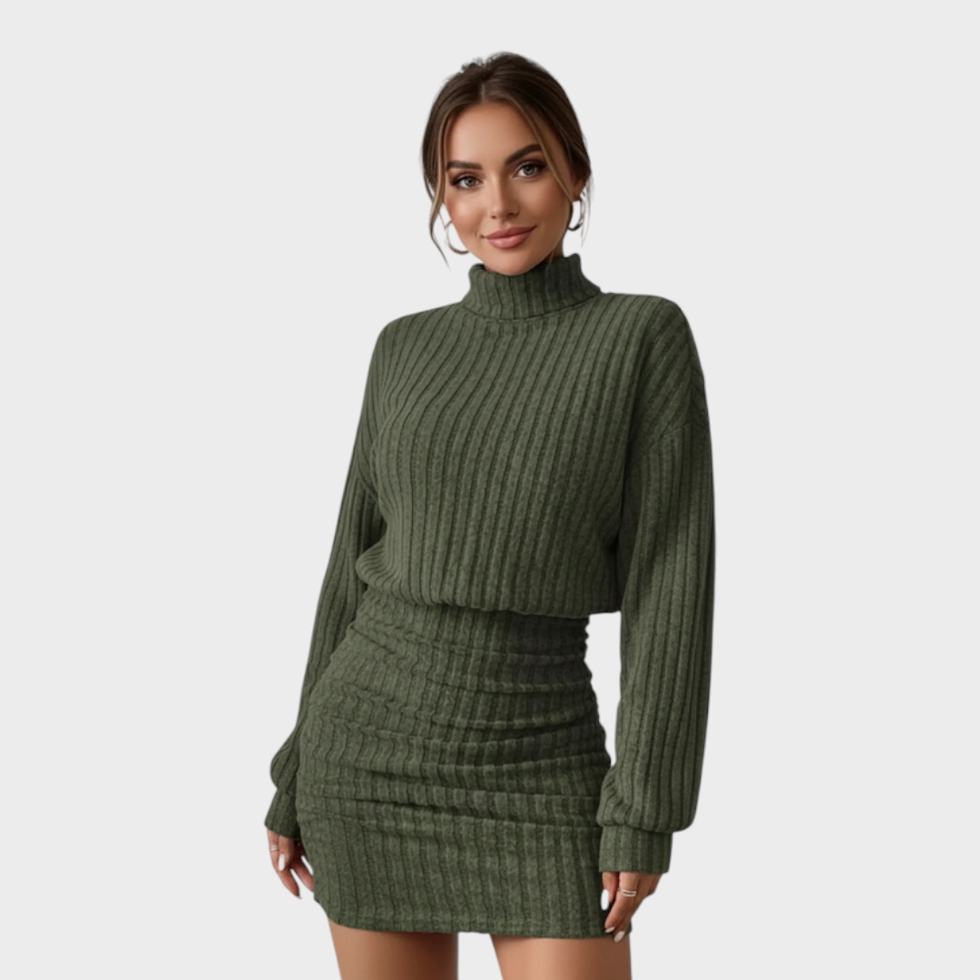 Jelissa | Turtleneck Long Sleeved Ribbed Dress
