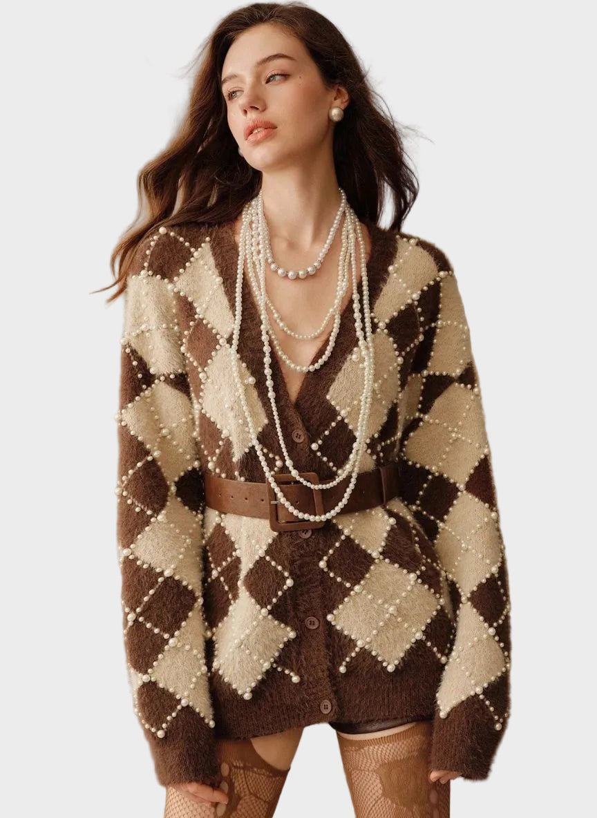 Cleo | Vintage Pearl Touch Cardigan V-Neck - Linheir