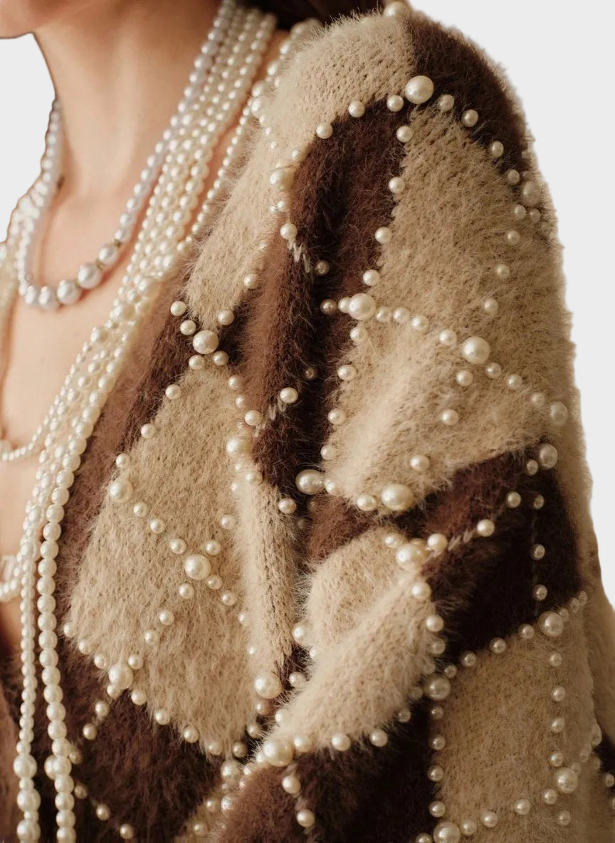Cleo | Vintage Pearl Touch Cardigan V-Neck - Linheir