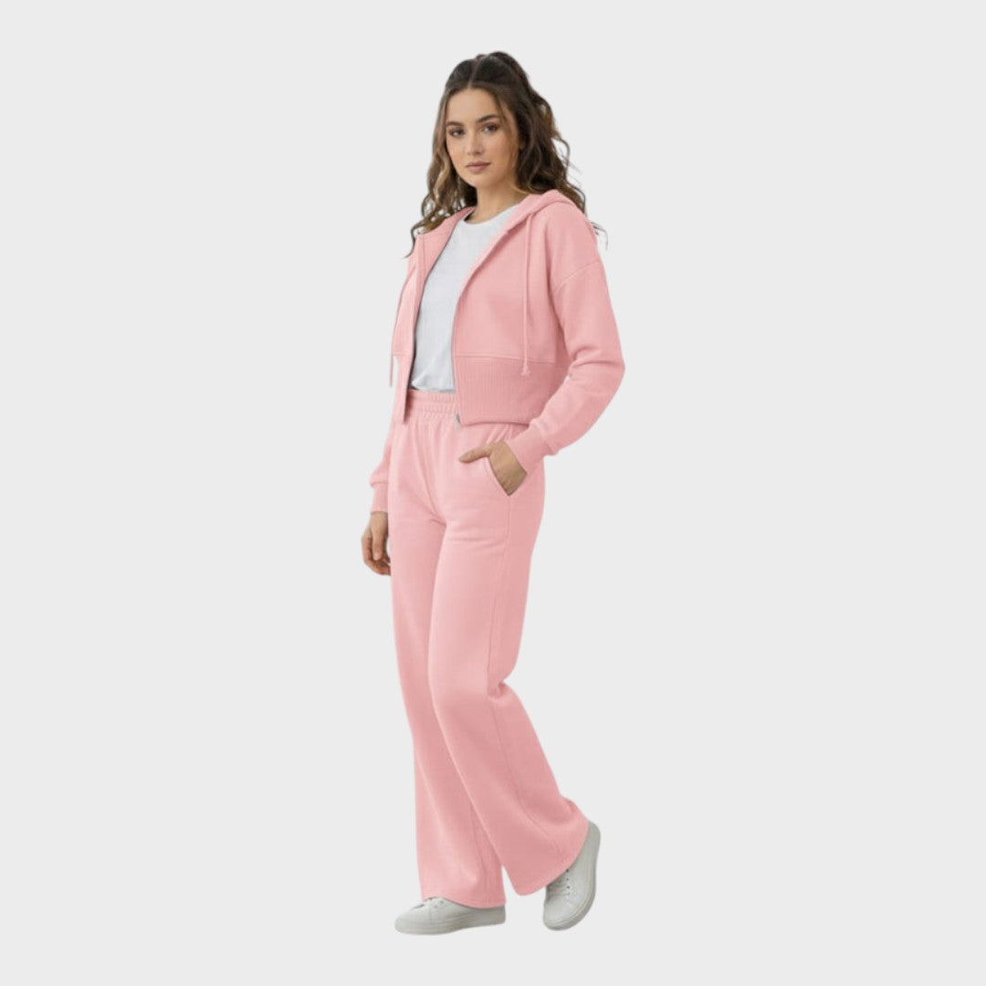 Corinna | Chic Lounge Co-ord Set with Zipper Hoodie & Flared Pants