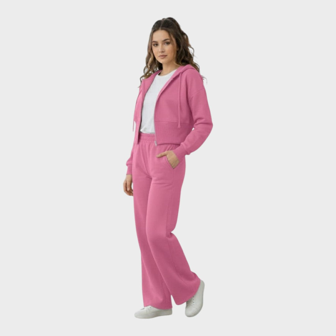 Corinna | Chic Lounge Co-ord Set with Zipper Hoodie & Flared Pants