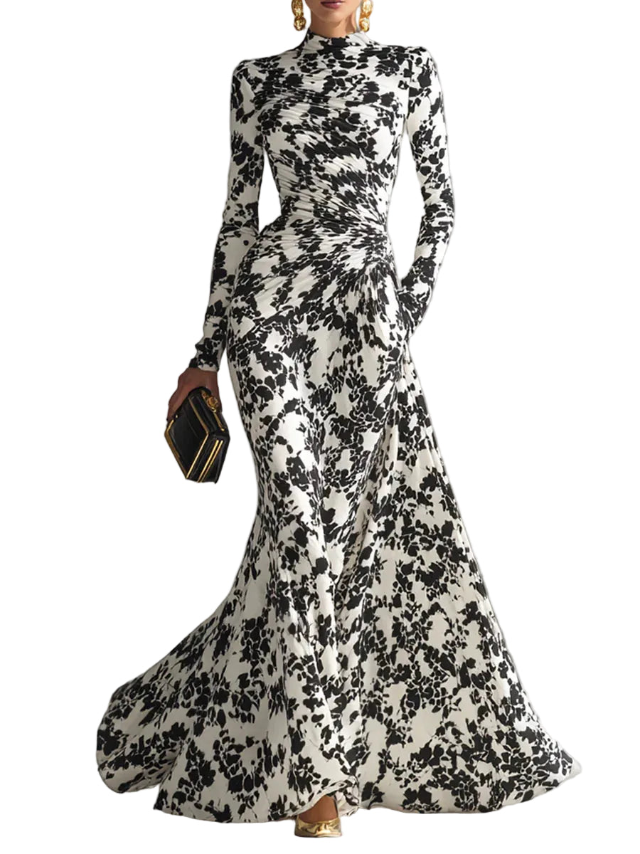 Rosa - Black And White Patterned Stretch Blend Wrap Dress