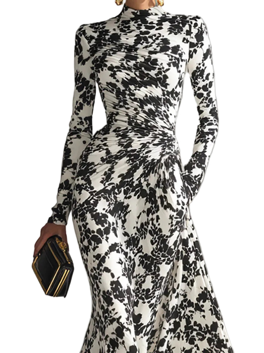 Rosa - Black And White Patterned Stretch Blend Wrap Dress
