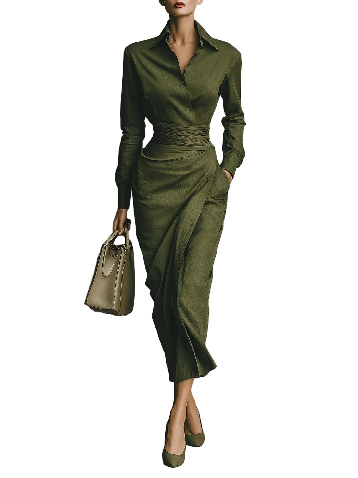 Cassie -Army Green Cotton-Blend Maxi Dress