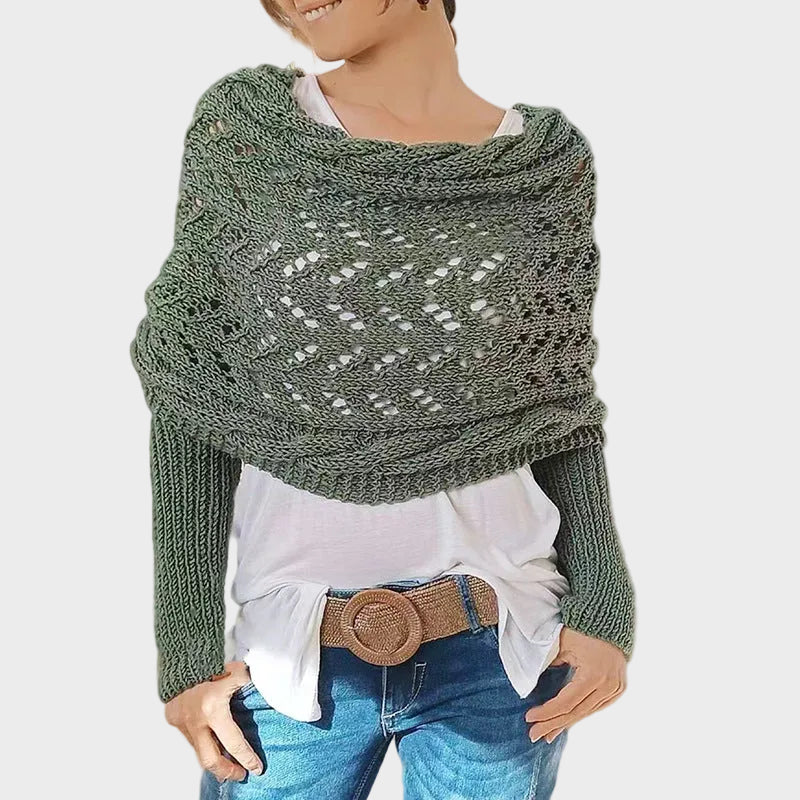 Danica | Hollow Knit Shawl Sweater with Extended Sleeves