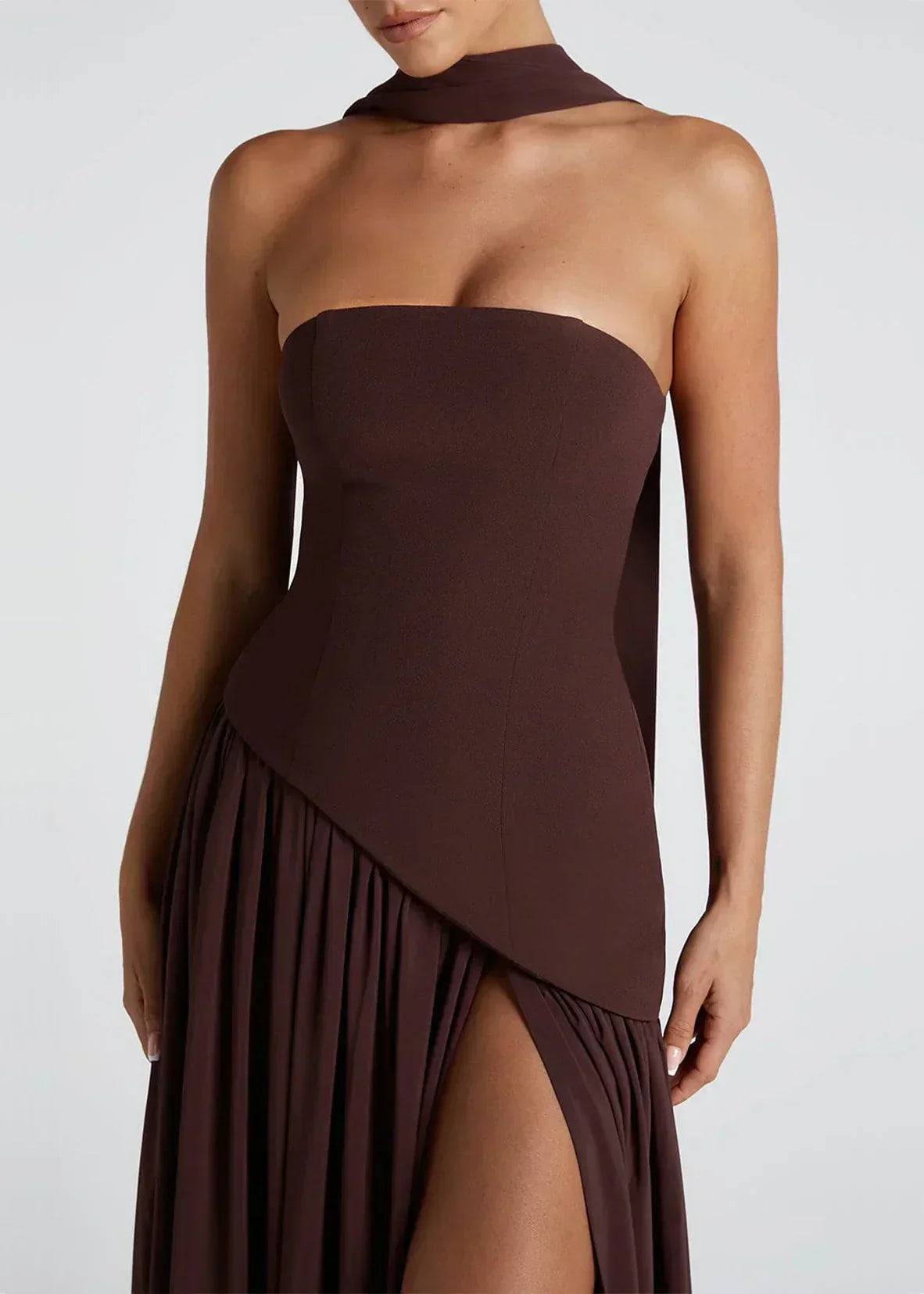 Elena – Maxi Dress with Off Shoulders, Slit & Choker Detail