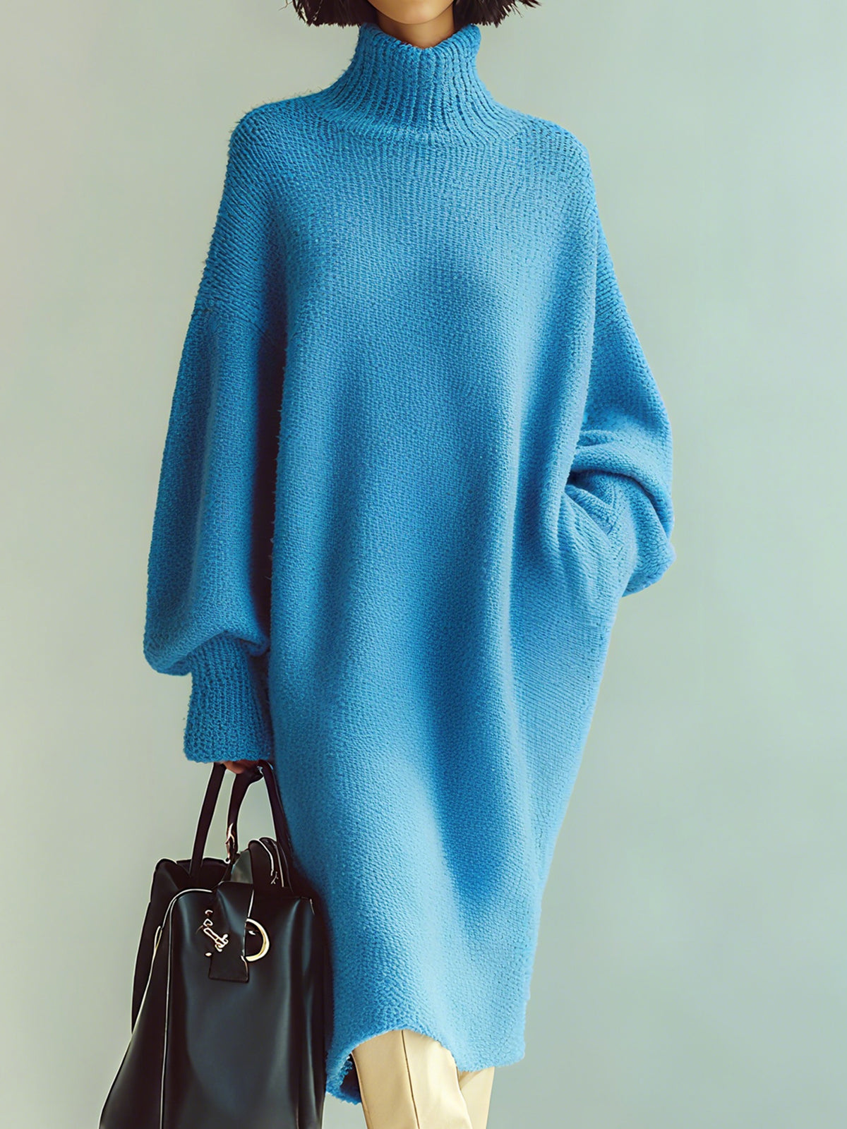 Ohneia | Midi šaty, červenomodrá halenka s dlouhým rukávem, nadměrná velikost