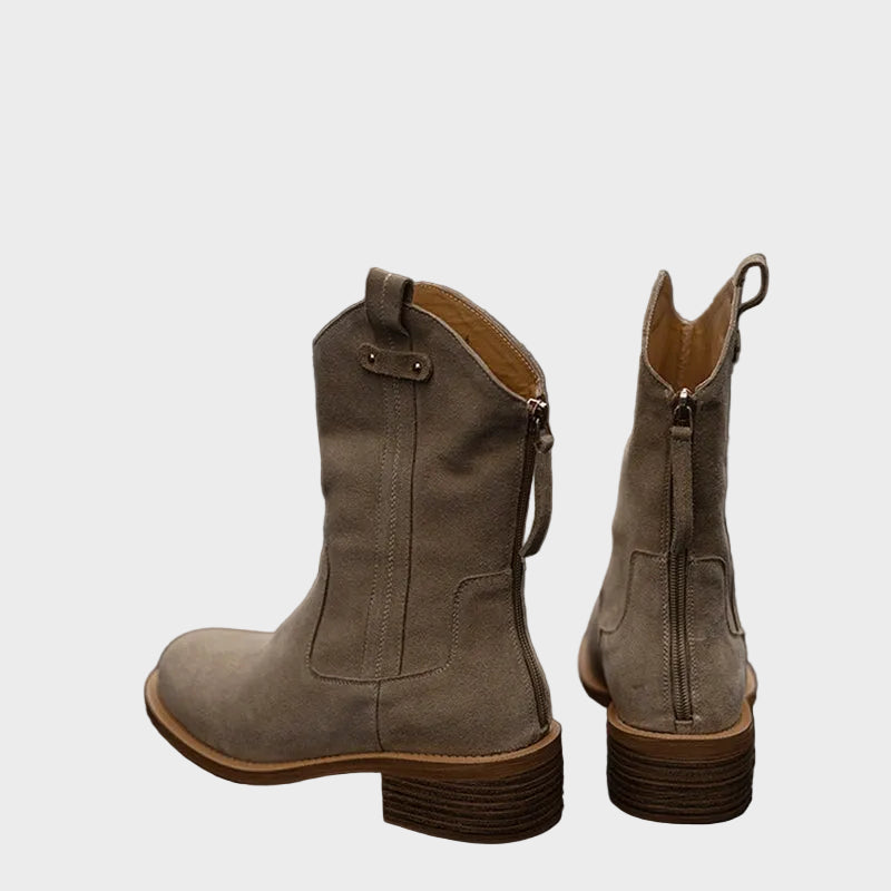 Umani | Women's Suede Ankle Boots with Chunky Heel and Zipper at the Back