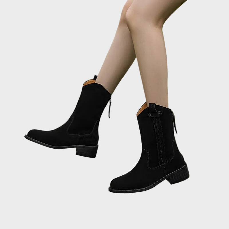 Umani | Women's Suede Ankle Boots with Chunky Heel and Zipper at the Back