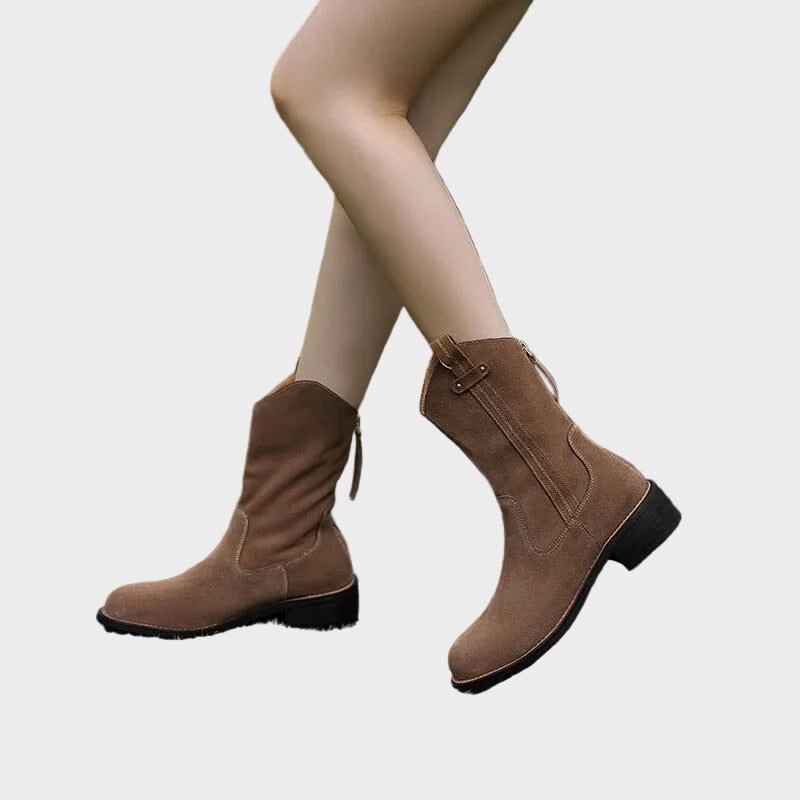 Umani | Women's Suede Ankle Boots with Chunky Heel and Zipper at the Back