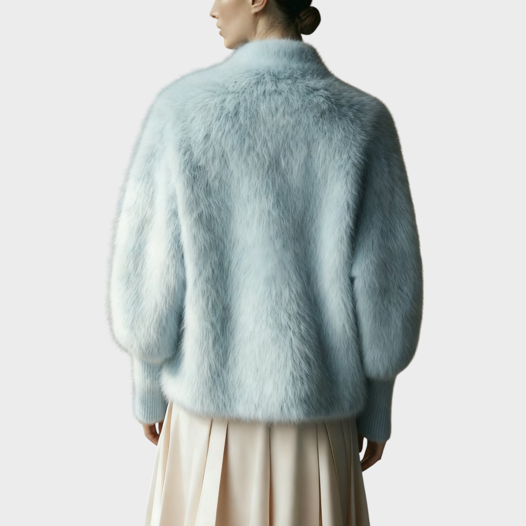 Cheska | Urban V-neck sweater made of synthetic mink with brooch