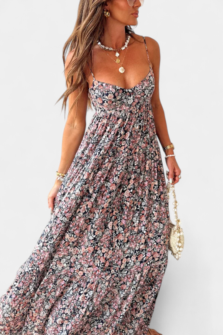 Reyna Floral Maxi Dress with Open Back