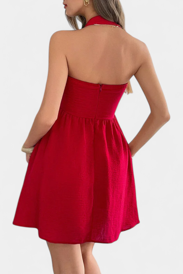 Kassandra Halter Mini Dress with Open Back and Pockets