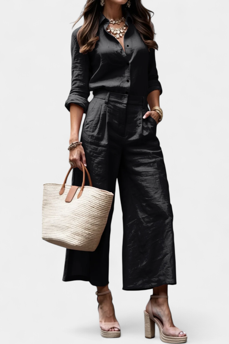 Sabina Pink Set with Airy Shirt and Capri Pants