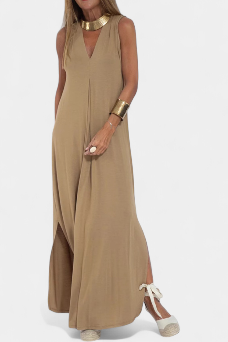 Felisa Elegant Solid Color Maxi Sleeveless Dress
