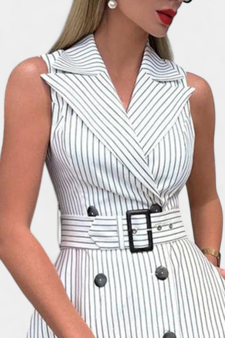 Diana striped midi shirt dress with tie at the waist