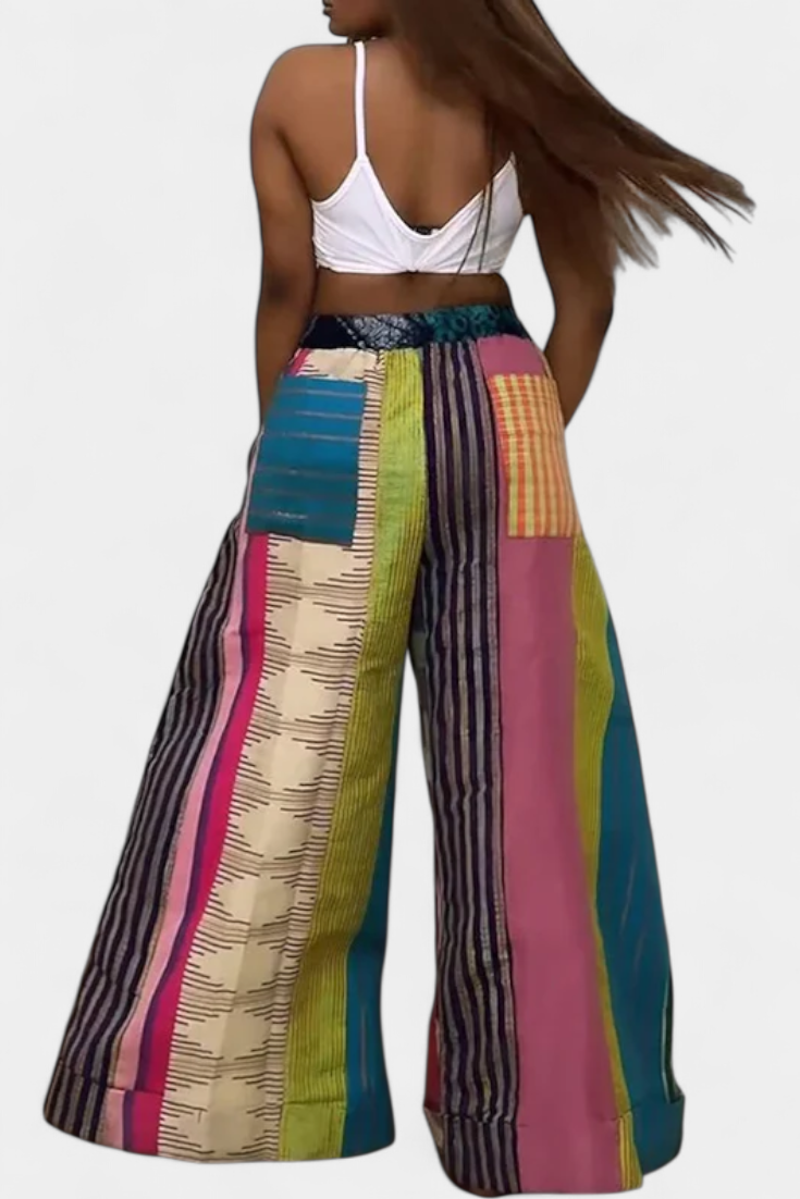Claudine Casual Wide Leg Pants with Striped Pattern