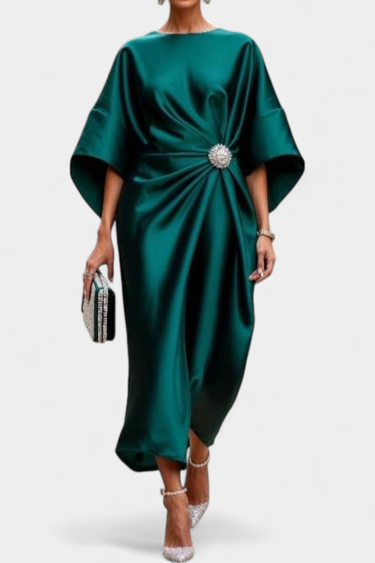 Ubelia Long Satin Dress with Shiny Luxe Finish