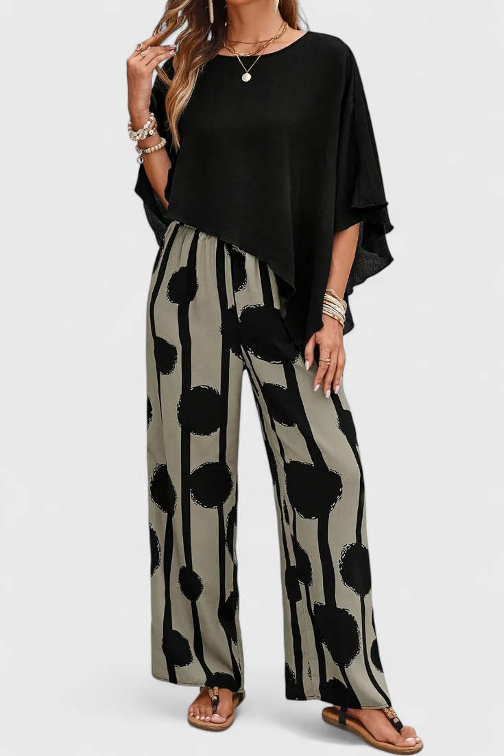 Aleida Asymmetric Top and Printed Pants Set