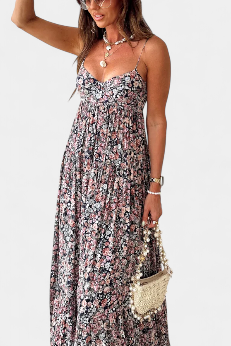 Reyna Floral Maxi Dress with Open Back