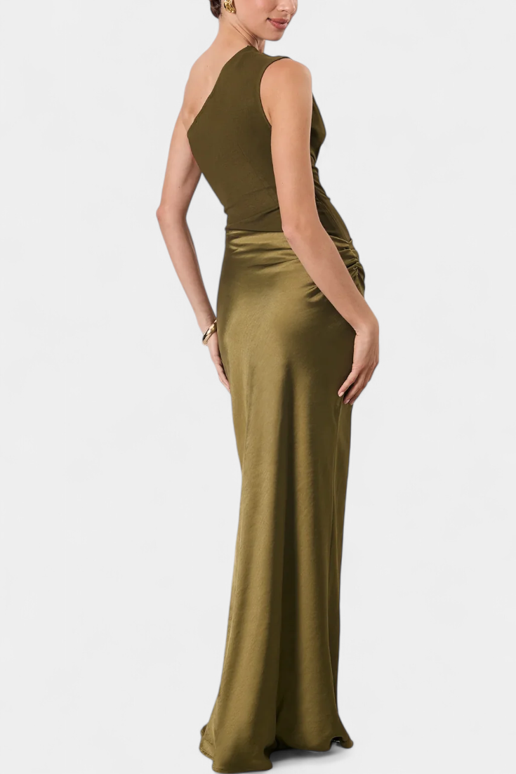 Ottavia Long Pleated One-Shoulder Evening Dress