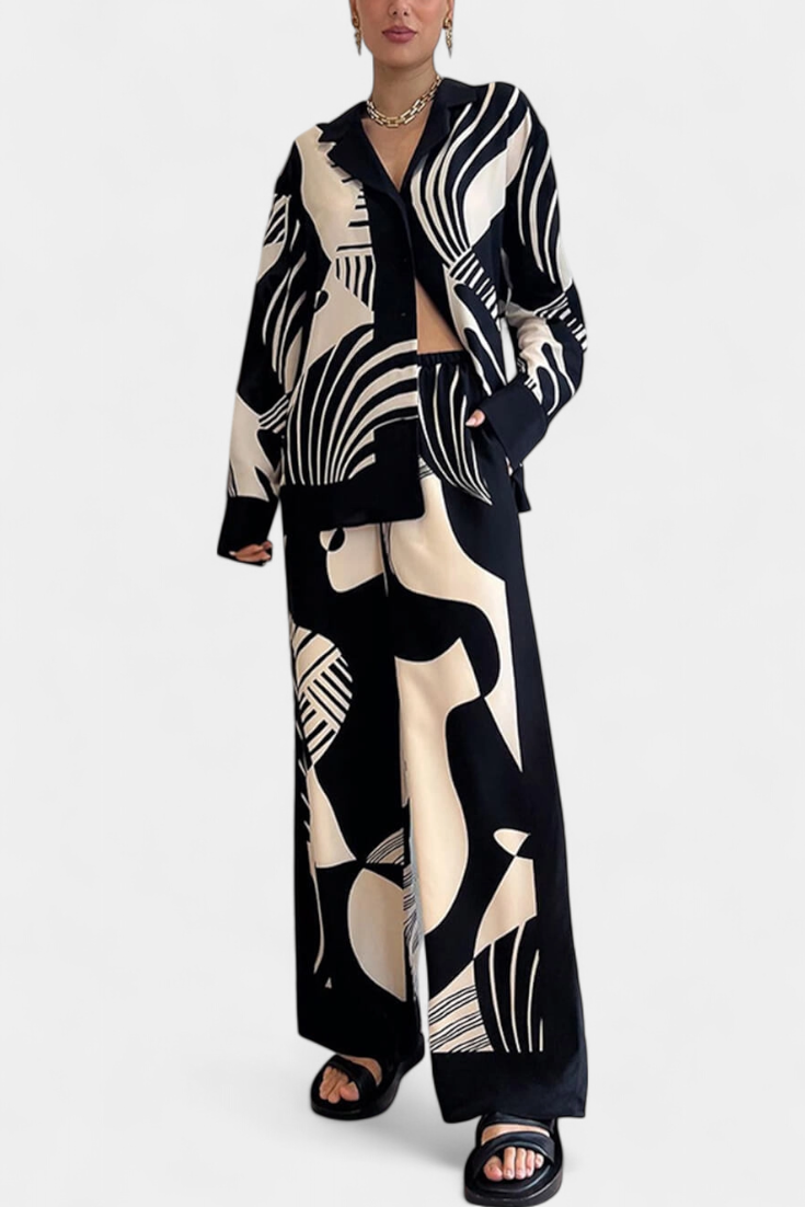 Basilisa Set with Wide Leg Pants and Graffiti Print