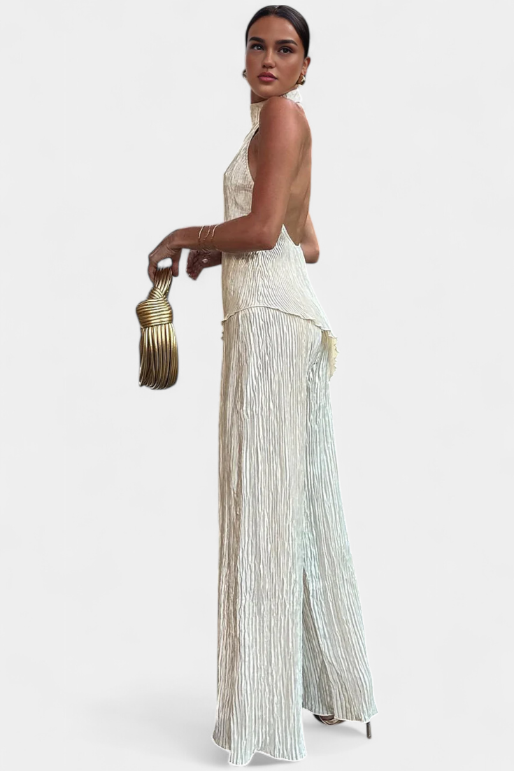 Pilarica Elegant Pleated Set with Asymmetric Top and Flowy Pants