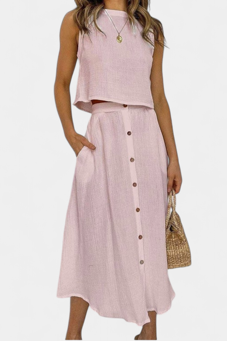 Naha Cotton Vest Set with Buttons at Front